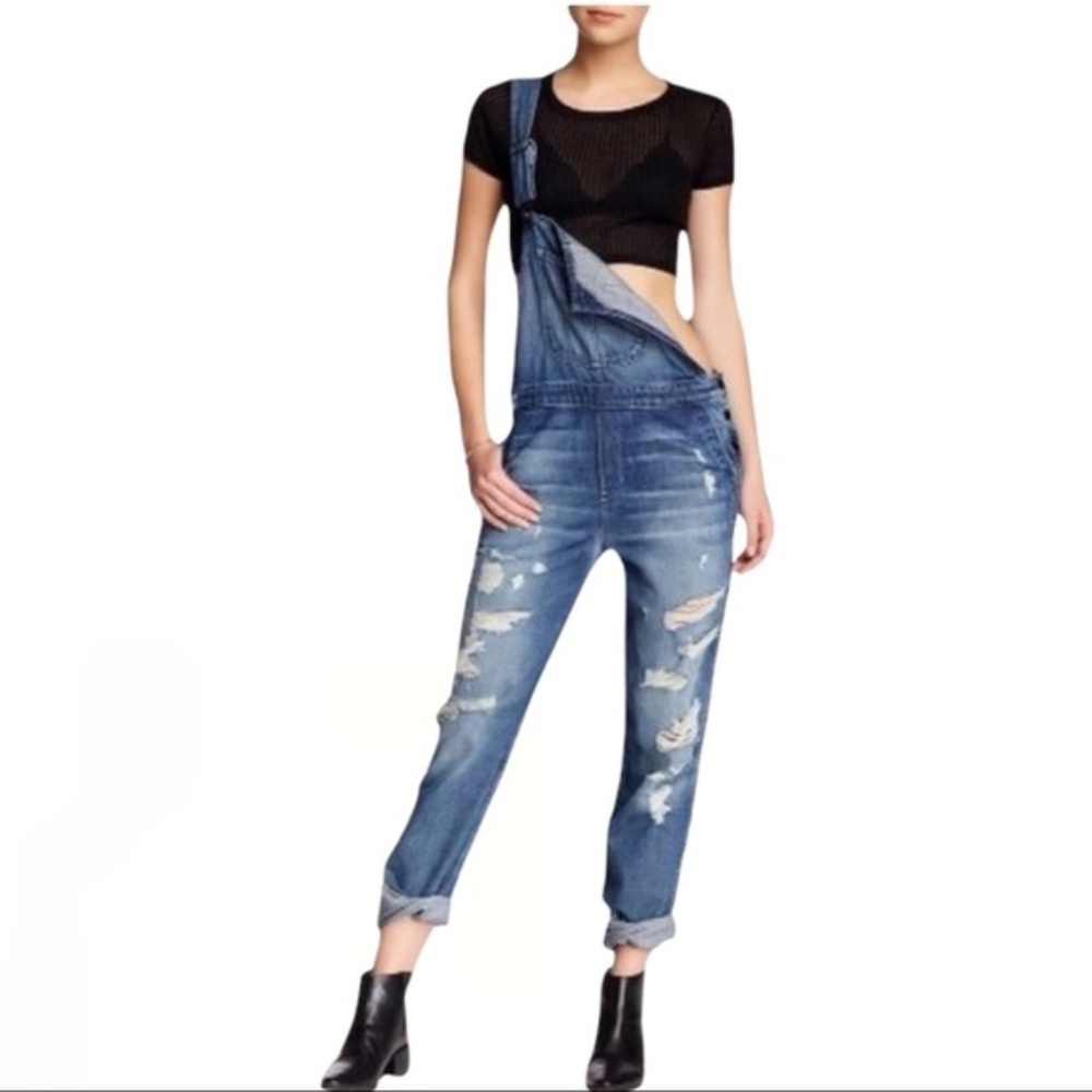 Black Orchid Women’s Distressed Overalls Blue Jeans Sz 27 Los Angeles Denim